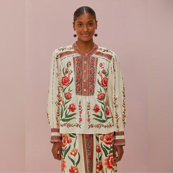 FARM Rio Tops - Farm Rio Off-White Ainika Delicate Blouse